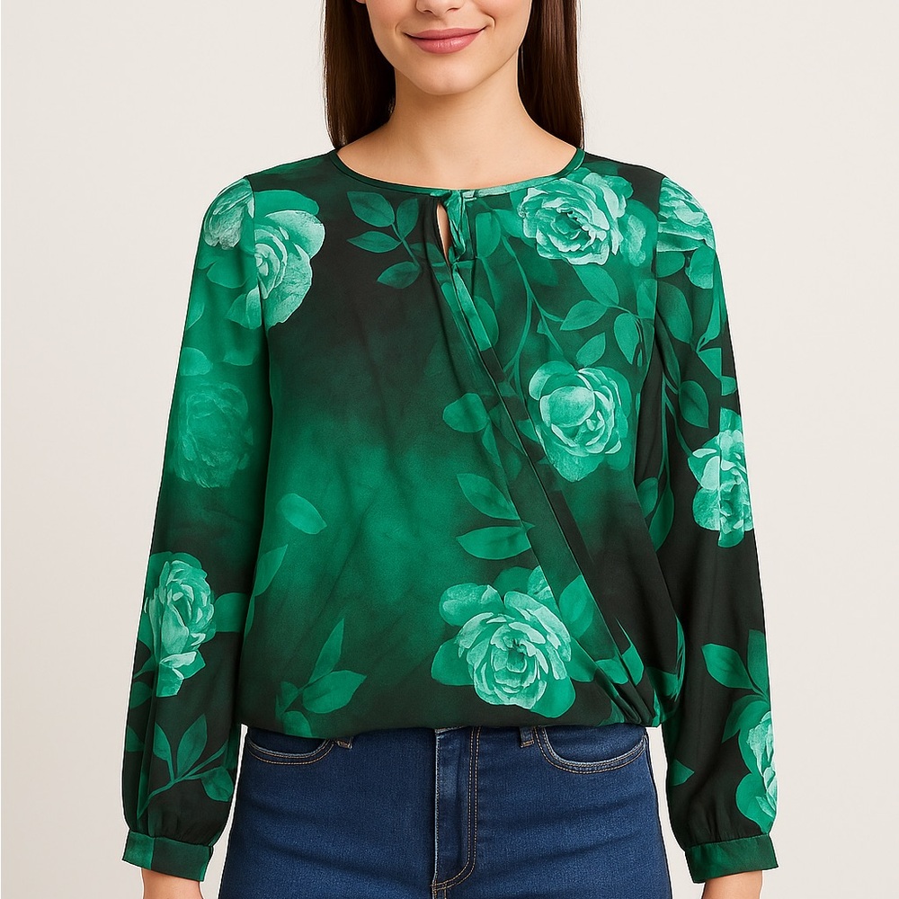 Jennifer Lopez Emerald Floral Blouse